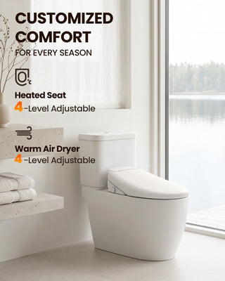 Bidet Toilet Seat Elongated, Remote Control, Instant Warm Water | Heated Seat,Oscillating & Turbo,Front & Rear Wash,Warm Air Dryer,Self-Cleaning Nozzle,Night Light, Eco & Child Mode