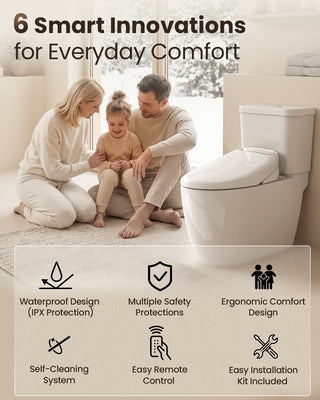 Bidet Toilet Seat Elongated, Remote Control, Instant Warm Water | Heated Seat,Oscillating & Turbo,Front & Rear Wash,Warm Air Dryer,Self-Cleaning Nozzle,Night Light, Eco & Child Mode