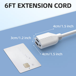 6FT Extension Cord Indoor, 1875W 15A Flat Plug Extension Cord with 3 Prong, Low Profile Power Cable, White